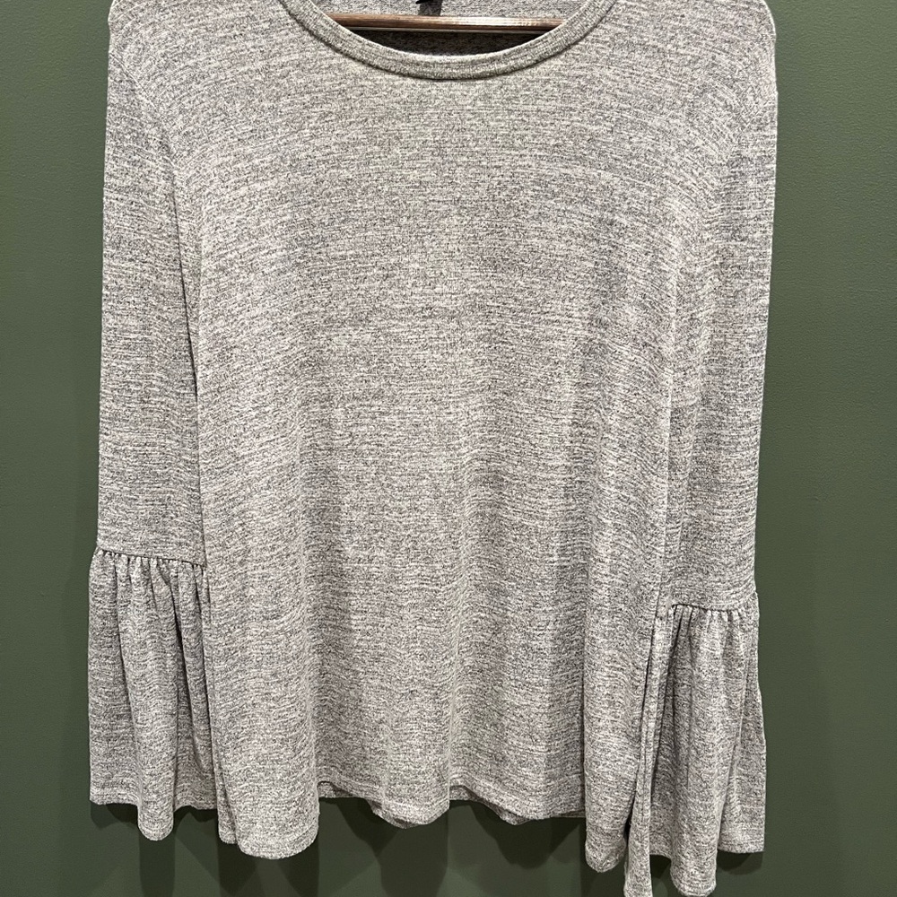 Gray Women's Top with Bell Sleeves